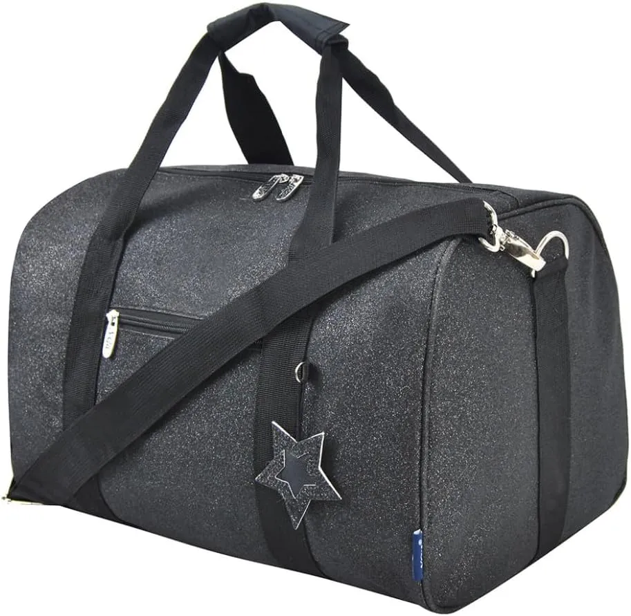 NGIL Super Star Duffle Bag, Dance Bag & Travel Bag for Sports, Gymnastics and Ballet with Adjustable Strap, Zippers, Pockets (Glitter-Black, Large)