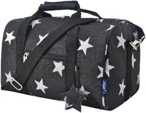 NGIL Super Star Duffle Bag, Mini Dance Bag & Mini Travel Bag for Sports, Gymnastics and Ballet with Adjustable Strap, Zippers, Pockets (Star Glitter-Black, Small)