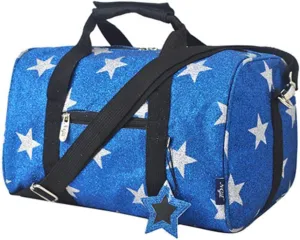 NGIL Super Star Duffle Bag, Mini Dance Bag & Mini Travel Bag for Sports, Gymnastics and Ballet with Adjustable Strap, Zippers, Pockets (Star Glitter-Royal, Small)