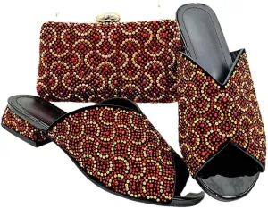 Nigerian Wedding Shoes Bag Set Crystal-Embellished Heels with African-Style Evening Purse