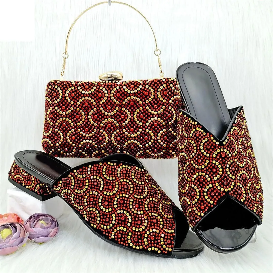 Nigerian Wedding Shoes Bag Set Crystal-Embellished Heels with African-Style Evening Purse