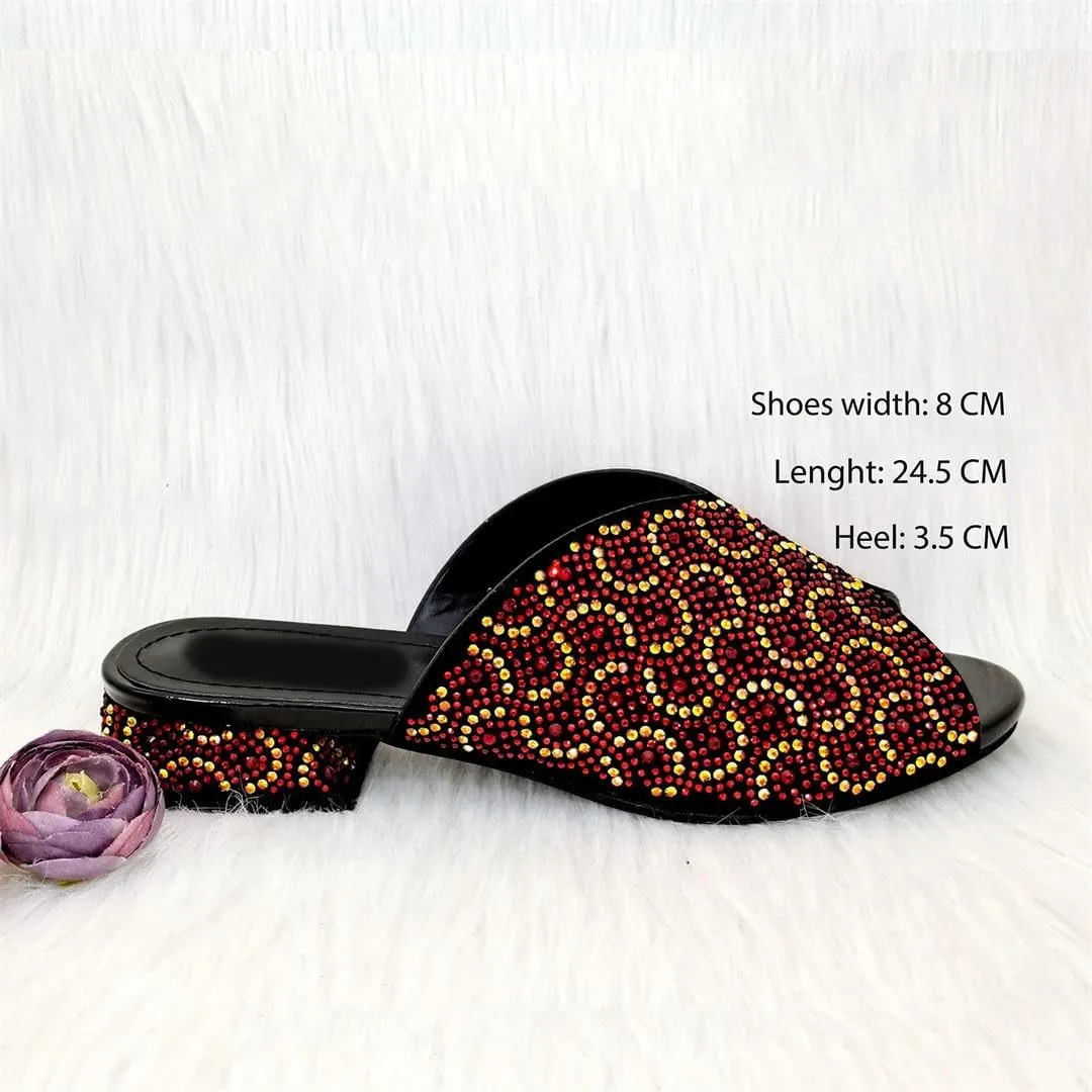 Nigerian Wedding Shoes Bag Set Crystal-Embellished Heels with African-Style Evening Purse