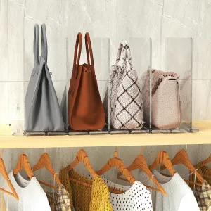 Noleja Purse Organizer for Closet, Clear Shelf Dividers,Adjustable Acrylic Shelf Divider for Clothes Purses Handbag Closet Organizer, Adjustable for Bedroom,Acrylic Bookshelf (2pcs 5dividers Tr)