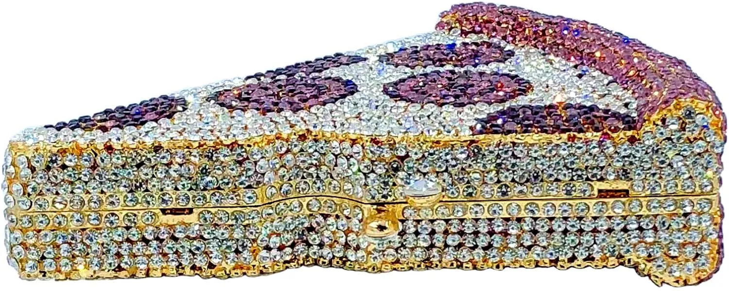 Novelty 3D Pizza Shape Women Crystal Clutch Evening Bag Party Prom Dinner Rhinestone Clutch Purses and Handbags,Mini