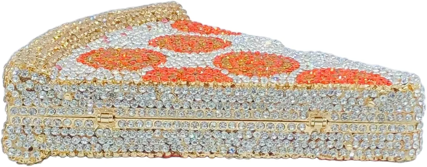 Novelty 3D Pizza Shape Women Crystal Clutch Evening Bag Party Prom Dinner Rhinestone Clutch Purses and Handbags,Mini