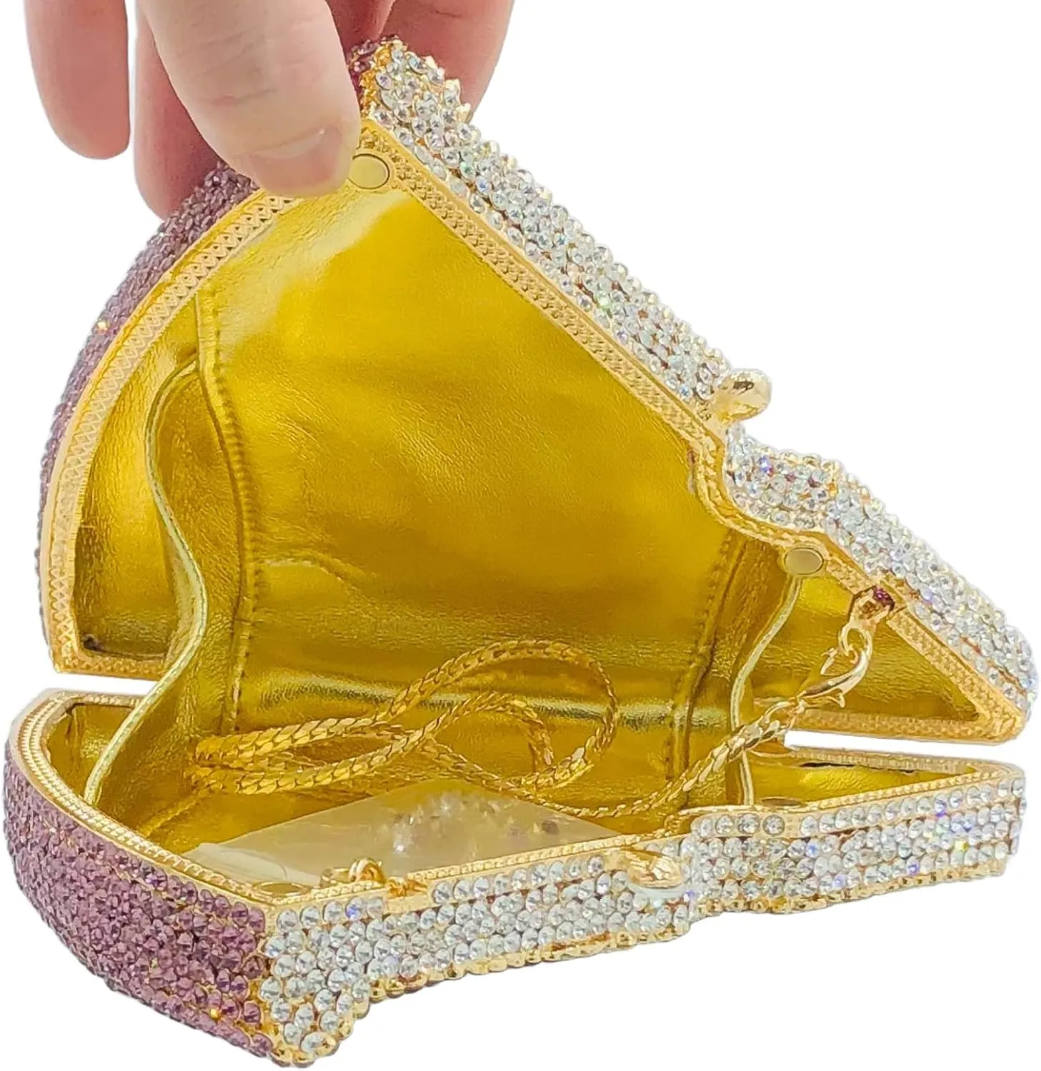 Novelty 3D Pizza Shape Women Crystal Clutch Evening Bag Party Prom Dinner Rhinestone Clutch Purses and Handbags,Mini