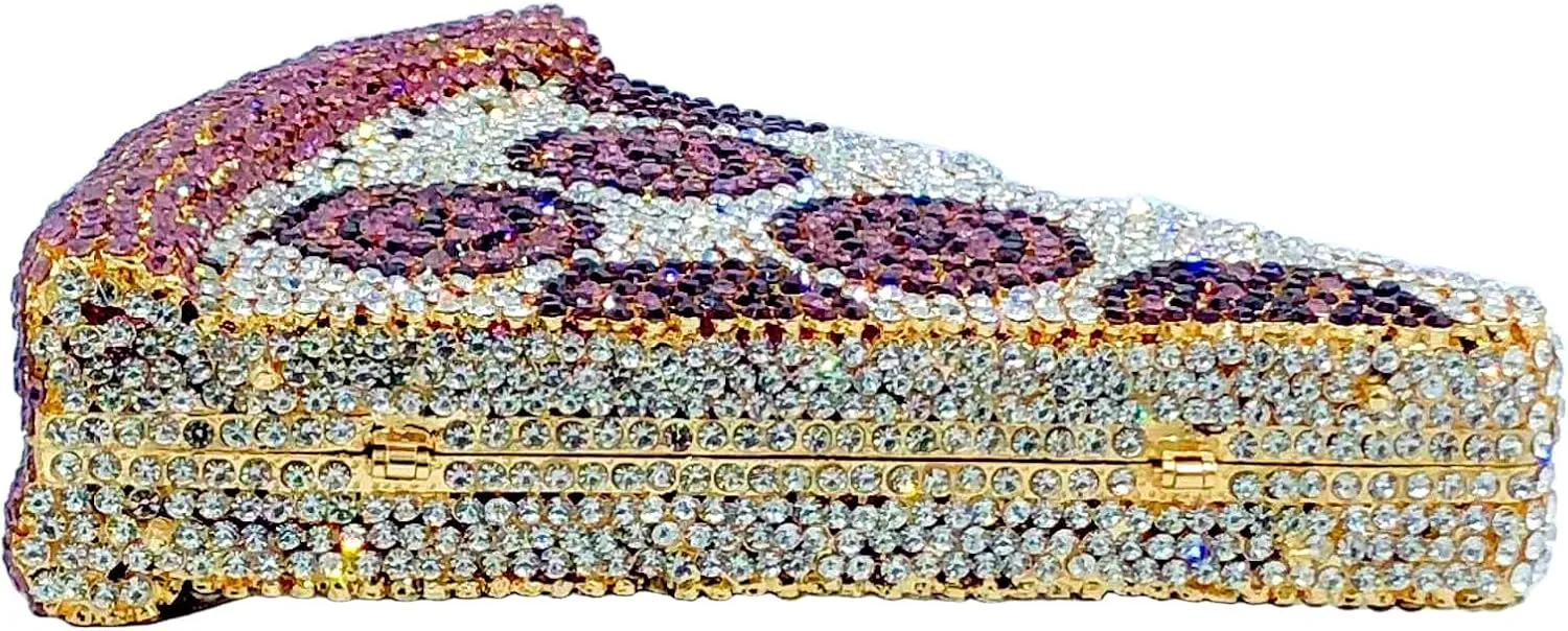 Novelty 3D Pizza Shape Women Crystal Clutch Evening Bag Party Prom Dinner Rhinestone Clutch Purses and Handbags,Mini