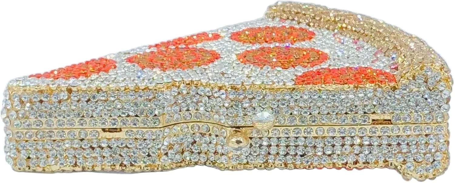 Novelty 3D Pizza Shape Women Crystal Clutch Evening Bag Party Prom Dinner Rhinestone Clutch Purses and Handbags,Mini