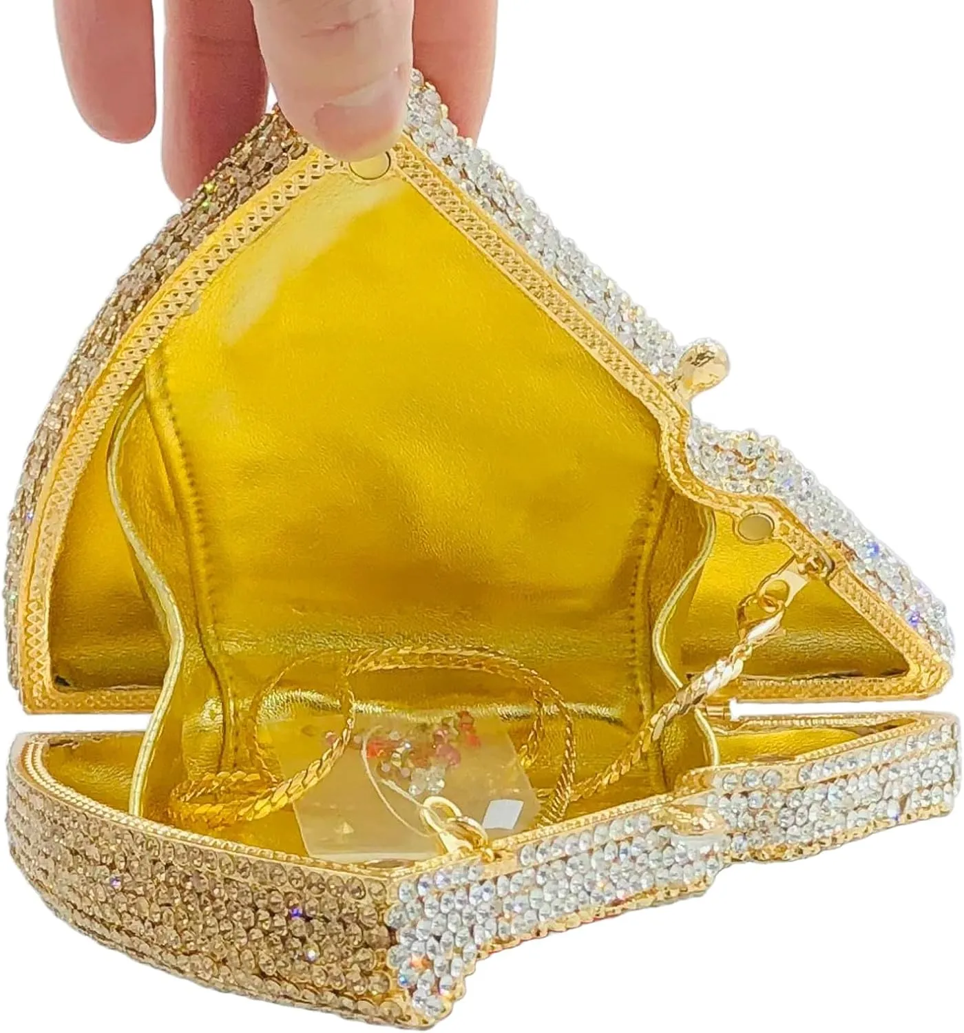 Novelty 3D Pizza Shape Women Crystal Clutch Evening Bag Party Prom Dinner Rhinestone Clutch Purses and Handbags,Mini
