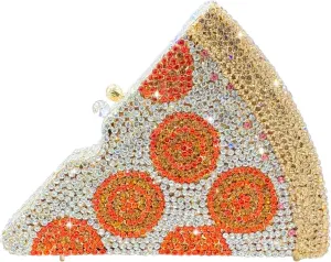 Novelty 3D Pizza Shape Women Crystal Clutch Evening Bag Party Prom Dinner Rhinestone Clutch Purses and Handbags,Mini