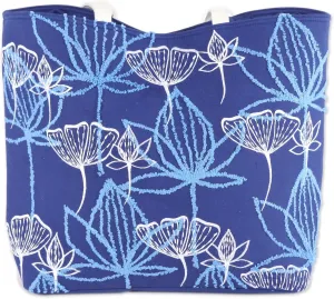 NOVICA Artisan Hand Embroidered Cotton Tote Floral in Lapis from India Handbags Blue White Shoulder Embellished ' Lapis Garden'