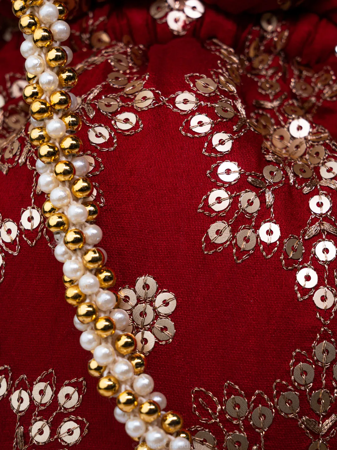 NR By Nidhi Rathi Red Gold-Toned Embroidered Potli Clutch