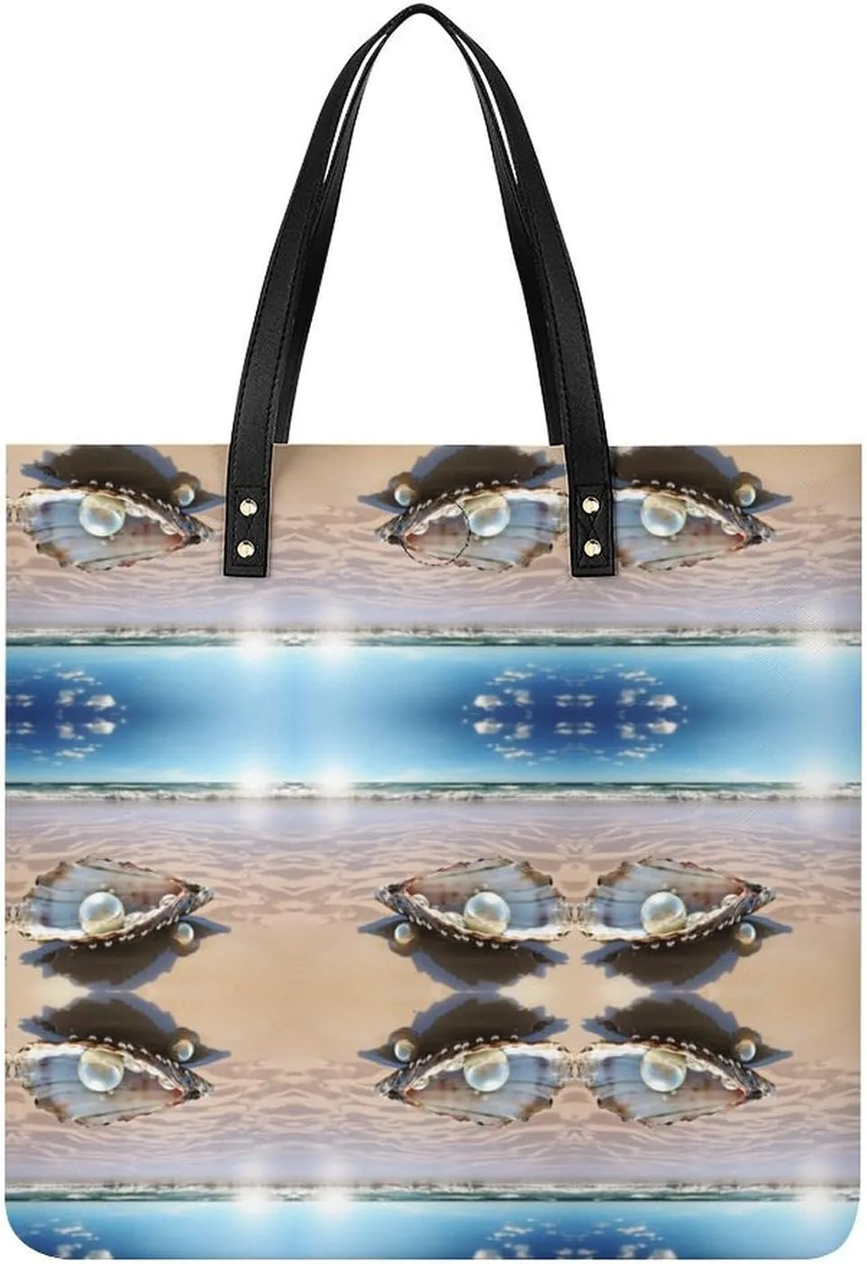 Ocean Beach Mussel Pearl Leather Women Tote Bag Soft Handbags Fashion Shoulder Purses Large Capacity Satchel Clutch Handbag for Travel Work