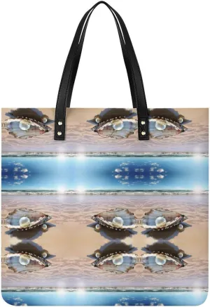 Ocean Beach Mussel Pearl Leather Women Tote Bag Soft Handbags Fashion Shoulder Purses Large Capacity Satchel Clutch Handbag for Travel Work