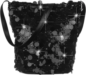 Octwine Shinny Silver Black Sequin Bag Bucket Purse Handbag Shoulder Bags Crossbody Bag Party Prom Crossbody Bag for Women
