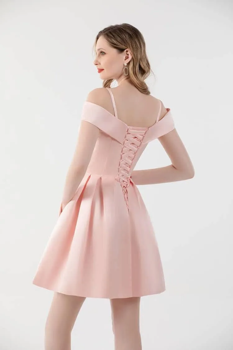 OFEECHUN Women's Off The Shoulder Satin Homecoming Dresses Short A Line Cocktail Prom Party Gowns with Pockets