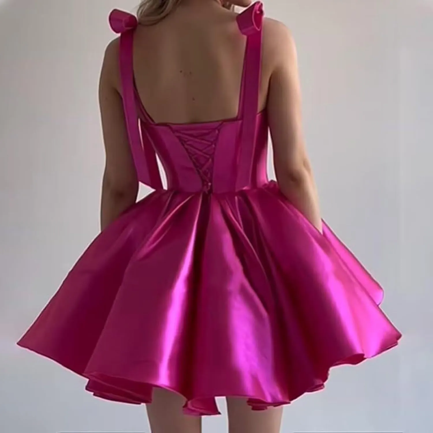Off Shoulder Satin Homecoming Dress Short Prom Dresses for Teens 2025 Puffy HOCO Dress with Bow BD488