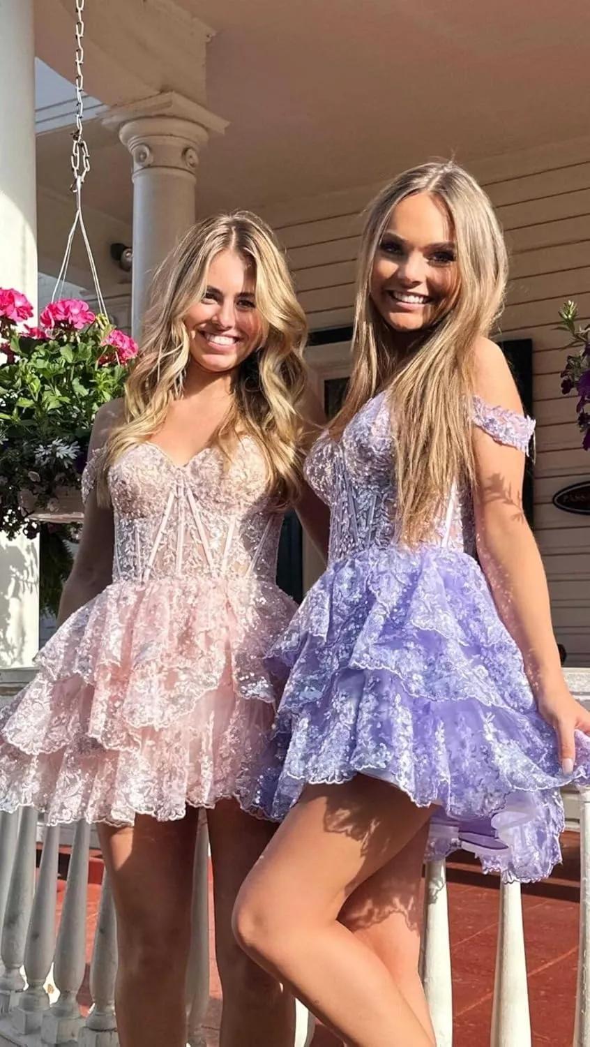 Off Shoulder Sequin Homecoming Dresses for Teens A-line Gilter Short Prom Cocktail Party Dress