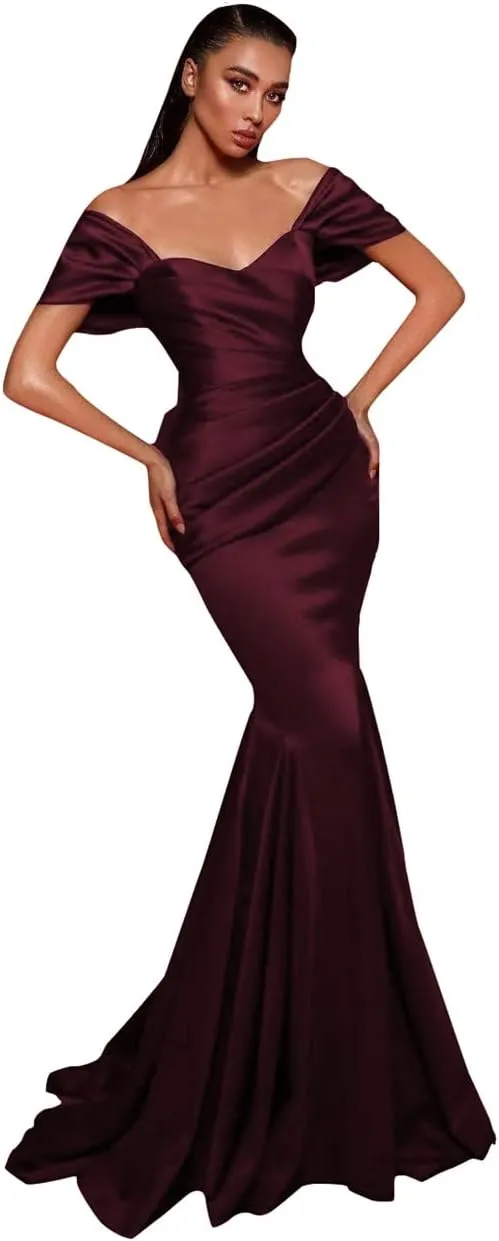 Off The Shoulder Satin Mermaid Prom Dresses for Women Long Ball Gowns A-line Formal Evening Gowns