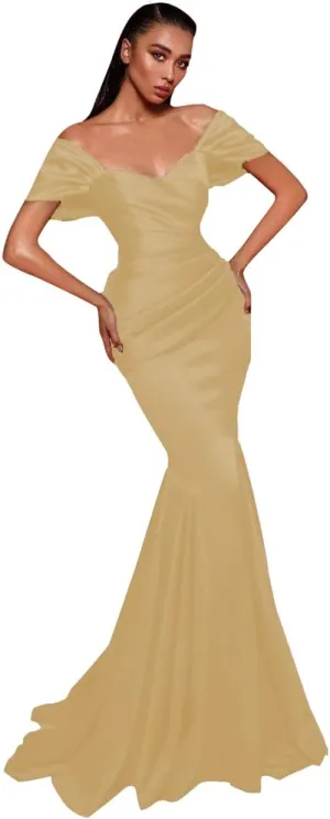Off The Shoulder Satin Mermaid Prom Dresses for Women Long Ball Gowns A-line Formal Evening Gowns