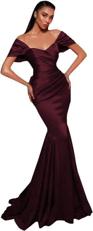 Off The Shoulder Satin Mermaid Prom Dresses for Women Long Ball Gowns A-line Formal Evening Gowns