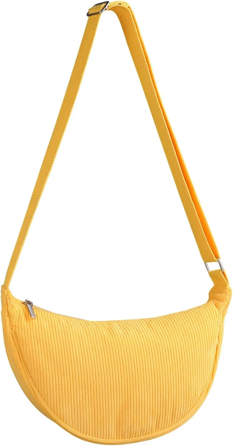OHAIYEE Corduroy Crescent Crossbody Purses Bag for Women Men Trendy,Travel Sling Bag
