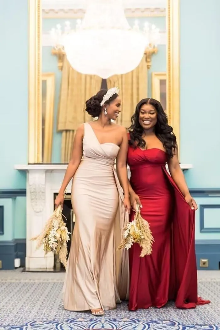 One Shoulder Bridesmaid Dresses for Wedding Mermaid Satin Prom Dresses Long Bodycon Formal Evening Gowns