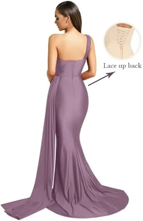 One Shoulder Bridesmaid Dresses for Wedding Mermaid Satin Prom Dresses Long Bodycon Formal Evening Gowns