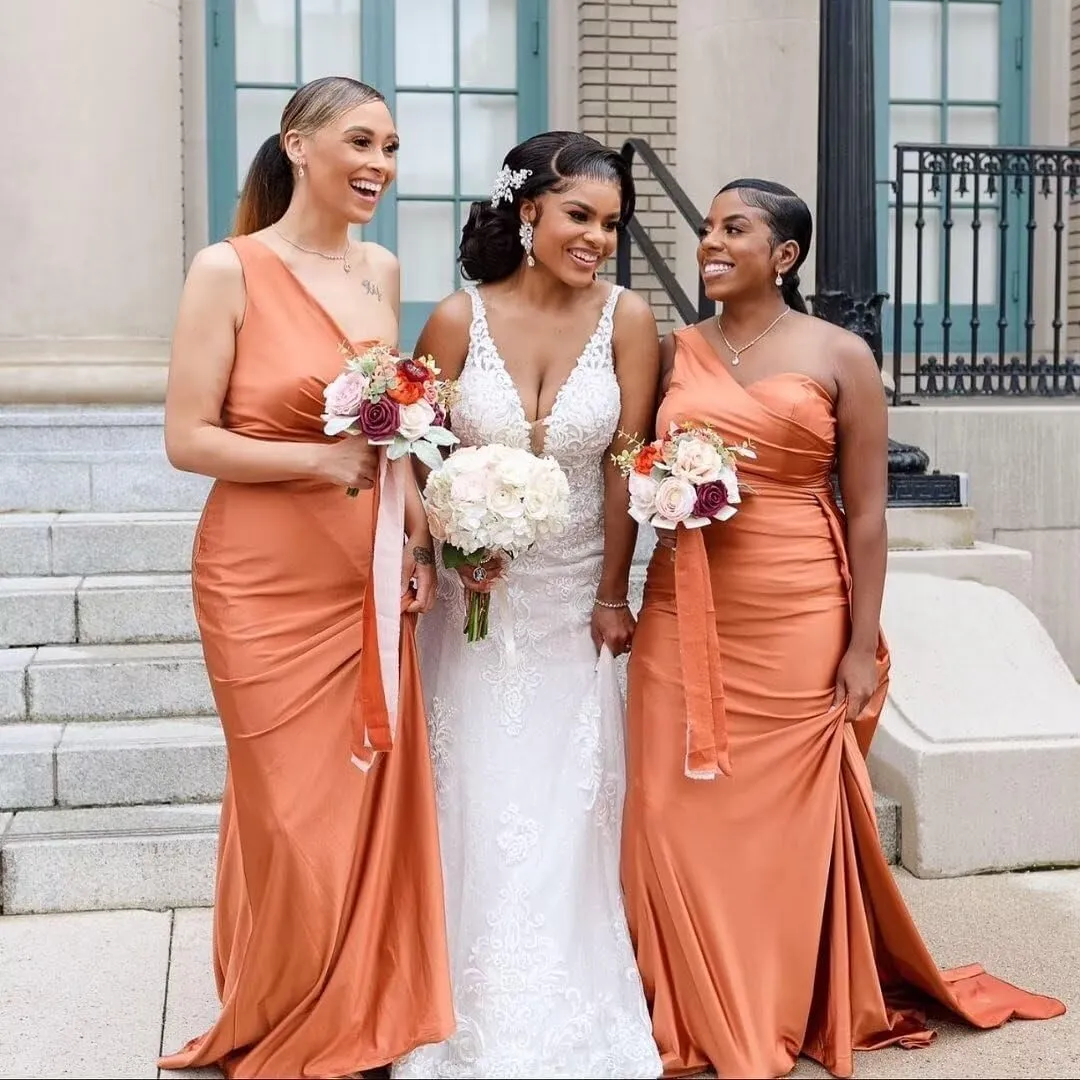 One Shoulder Bridesmaid Dresses for Wedding Mermaid Satin Prom Dresses Long Bodycon Formal Evening Gowns