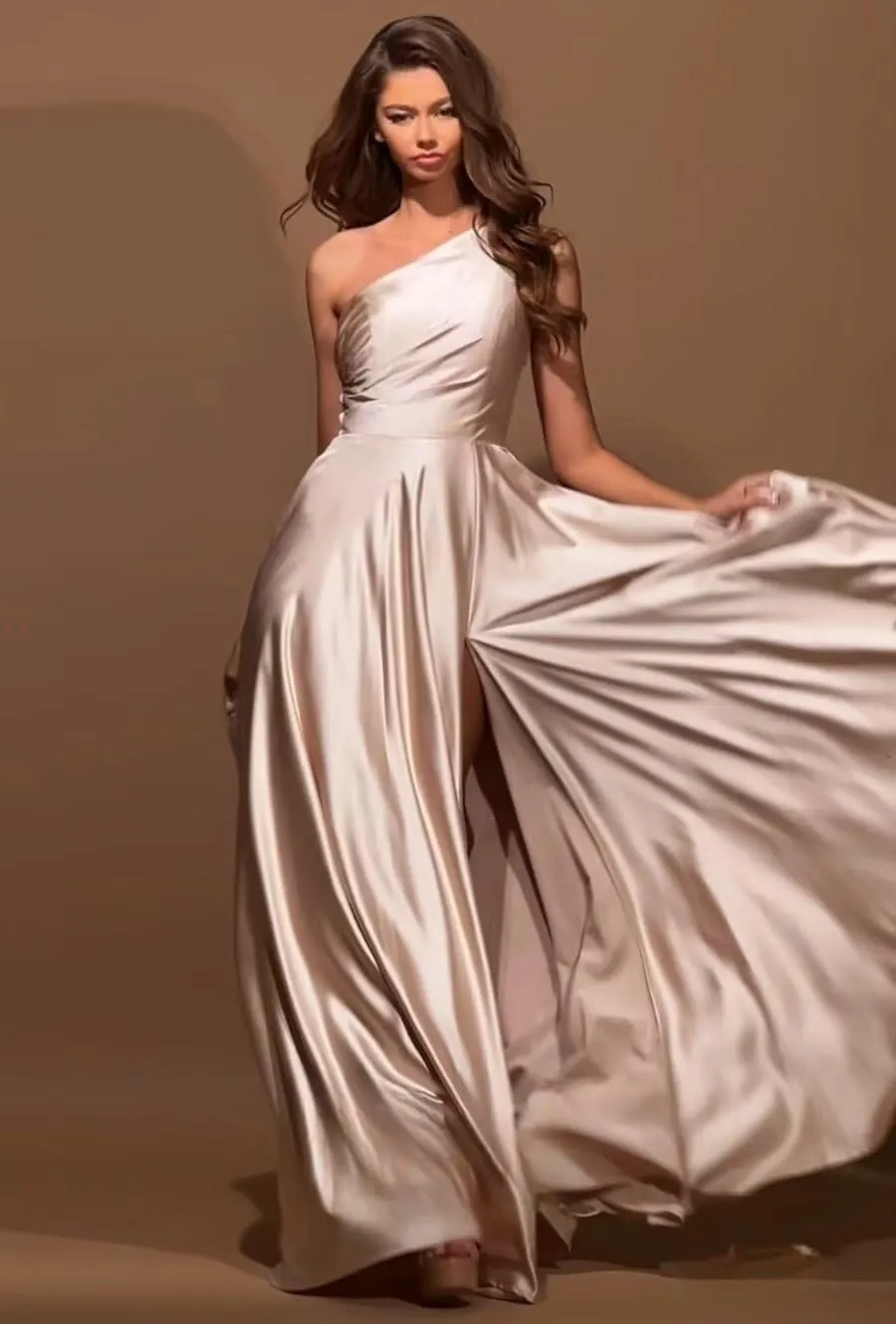 One Shoulder Bridesmaid Dresses for Women Satin Prom Dress with Pockets A Line Formal Dress with Slit