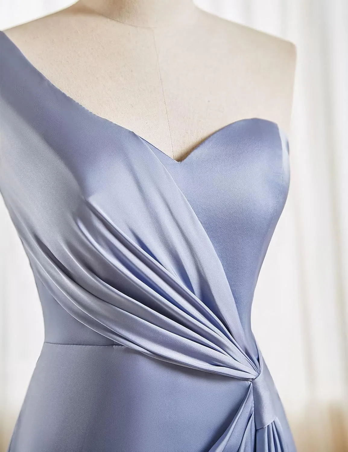 One Shoulder Bridesmaid Dresses Mermaid Satin Prom Dress 2025 Long Ruched Bodycon Evening Party Gowns with Slit