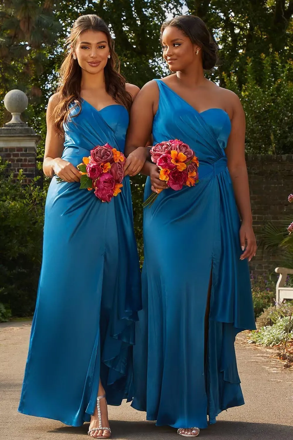 One Shoulder Bridesmaid Dresses Mermaid Satin Prom Dress 2025 Long Ruched Bodycon Evening Party Gowns with Slit