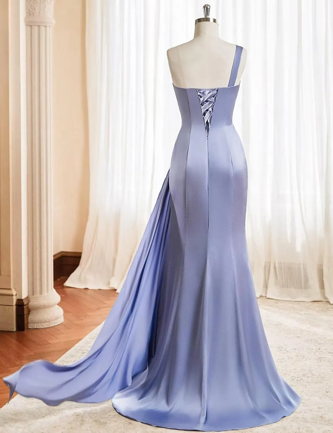One Shoulder Bridesmaid Dresses Mermaid Satin Prom Dress 2025 Long Ruched Bodycon Evening Party Gowns with Slit