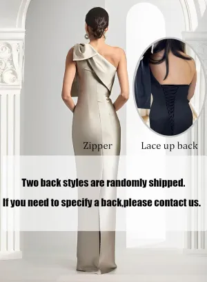 One Shoulder Bridesmaid Dresses with Bow Long Mermaid Satin Back Slit Mother of The Bride Dresses PM004
