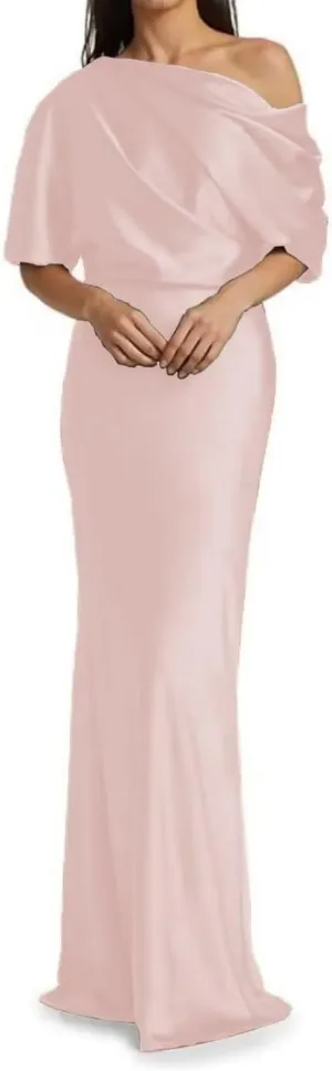 One Shoulder Mother of The Bride Dresses for Wedding Mermaid Half Sleeve Satin Formal Evening Party Gowns