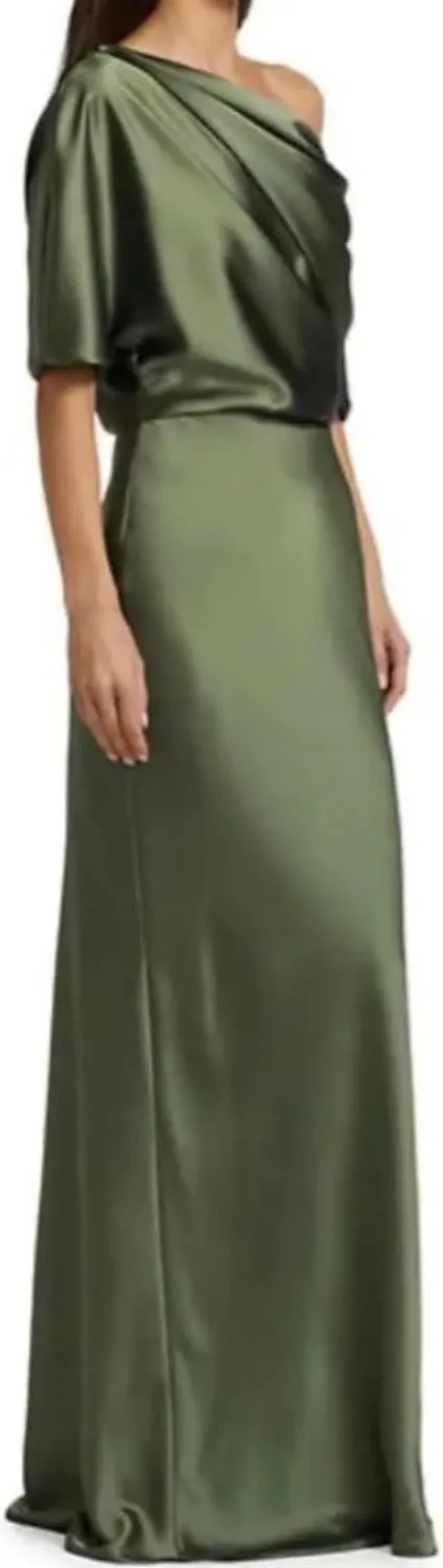 One Shoulder Mother of The Bride Dresses for Wedding Mermaid Half Sleeve Satin Formal Evening Party Gowns