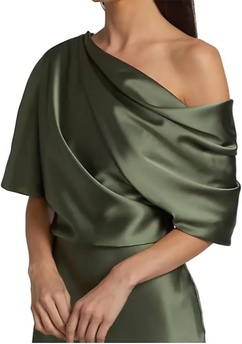 One Shoulder Mother of The Bride Dresses for Wedding Mermaid Half Sleeve Satin Formal Evening Party Gowns