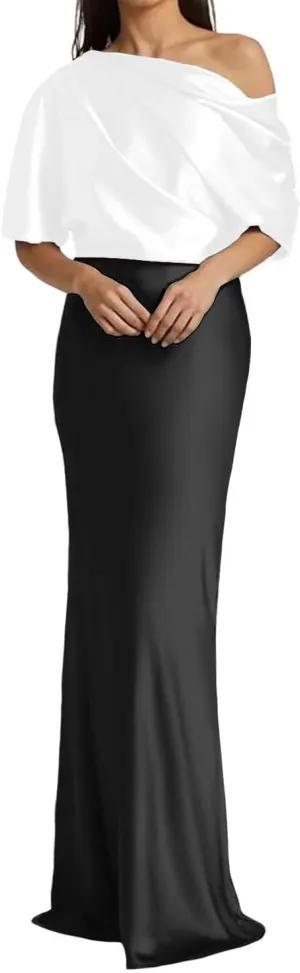 One Shoulder Mother of The Bride Dresses for Wedding Mermaid Half Sleeve Satin Formal Evening Party Gowns