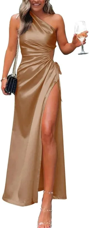 one Shoulder Prom Dresses 2024 Satin Long Evening Party Dresses for Women 2024 with Split