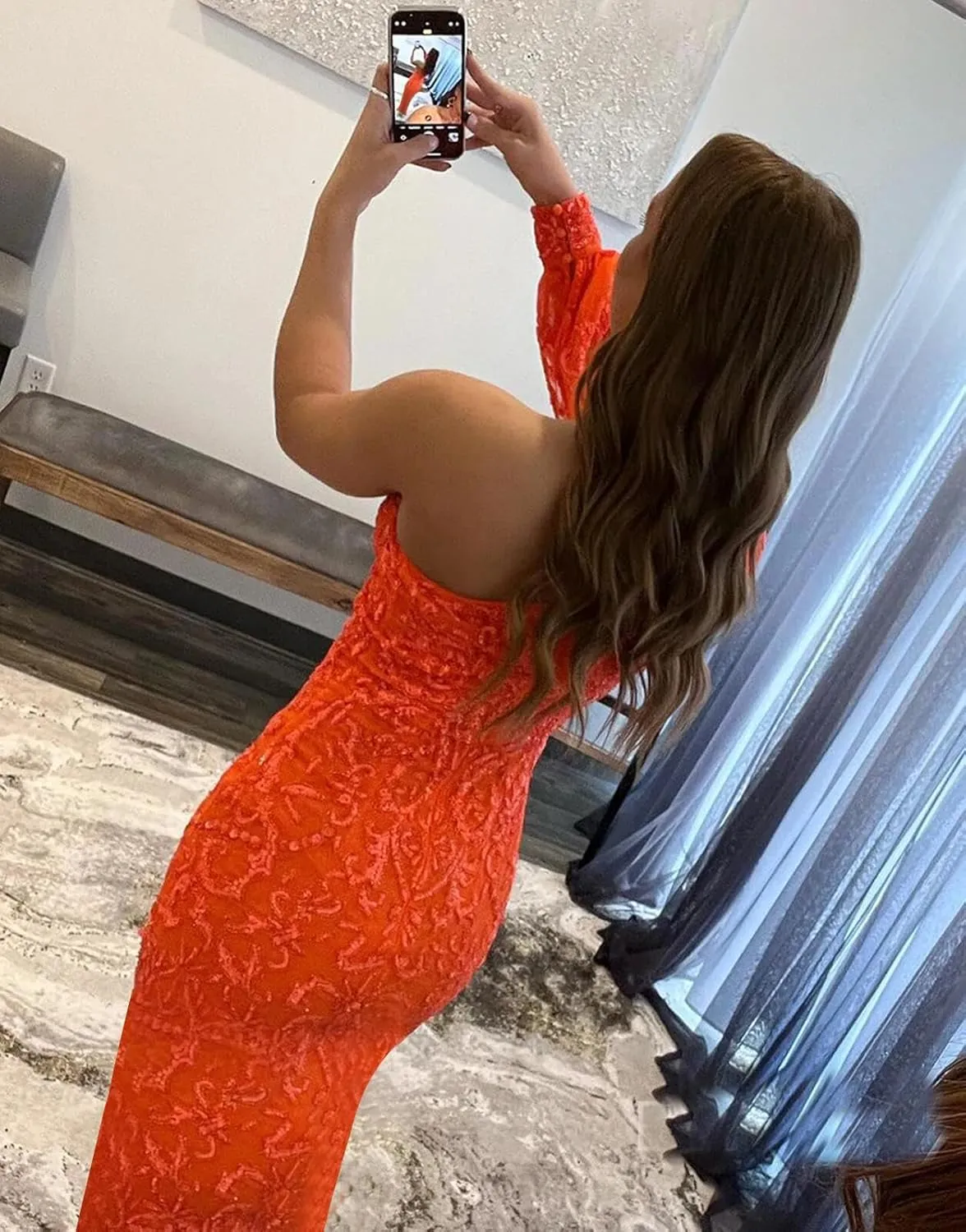 One Shoulder Prom Dresses for Women with Sleeve 2024 Sparkly Sequin Long Formal Evening Gown