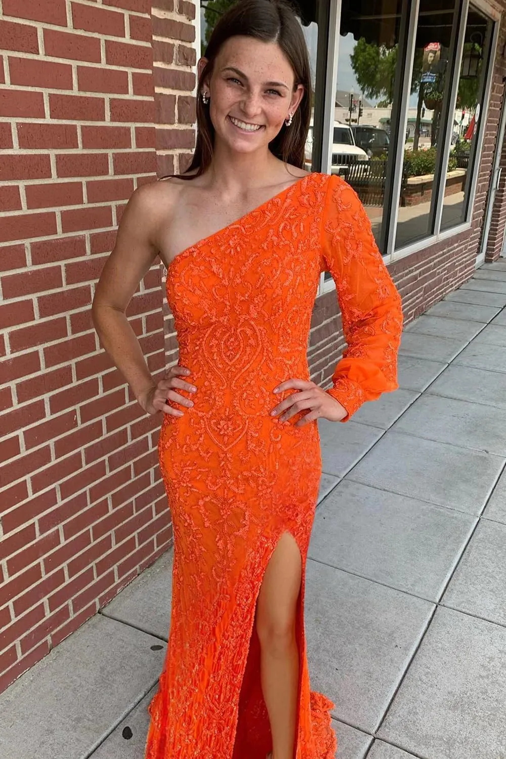 One Shoulder Prom Dresses for Women with Sleeve 2024 Sparkly Sequin Long Formal Evening Gown