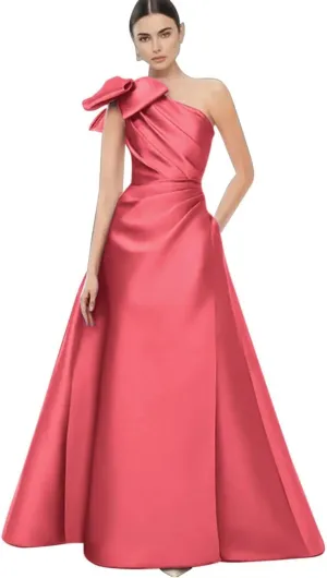 One Shoulder Prom Dresses with Bow Satin Mother of The Bride Dress A Line Formal Evening Party Dresses S-P011