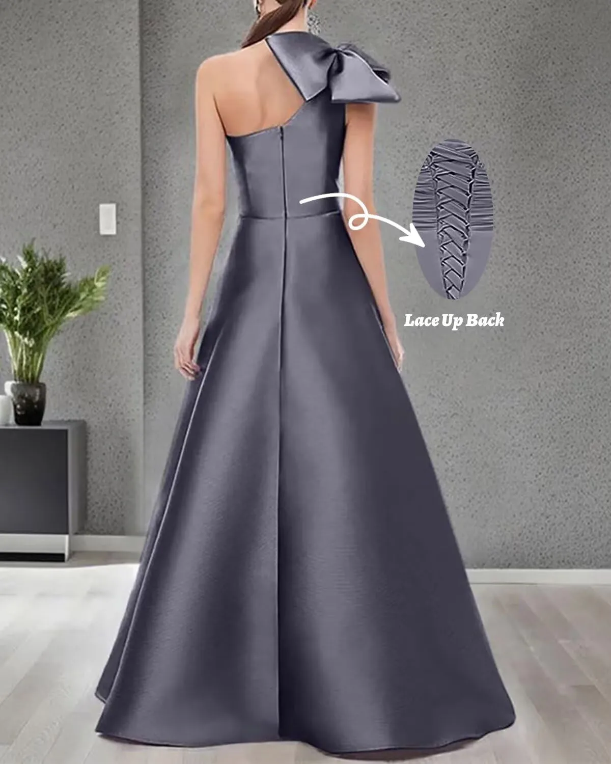 One Shoulder Prom Dresses with Bow Satin Mother of The Bride Dress A Line Formal Evening Party Dresses S-P011