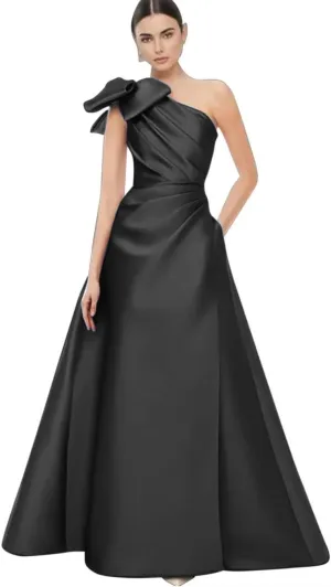One Shoulder Prom Dresses with Bow Satin Mother of The Bride Dress A Line Formal Evening Party Dresses S-P011
