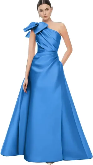 One Shoulder Prom Dresses with Bow Satin Mother of The Bride Dress A Line Formal Evening Party Dresses S-P011