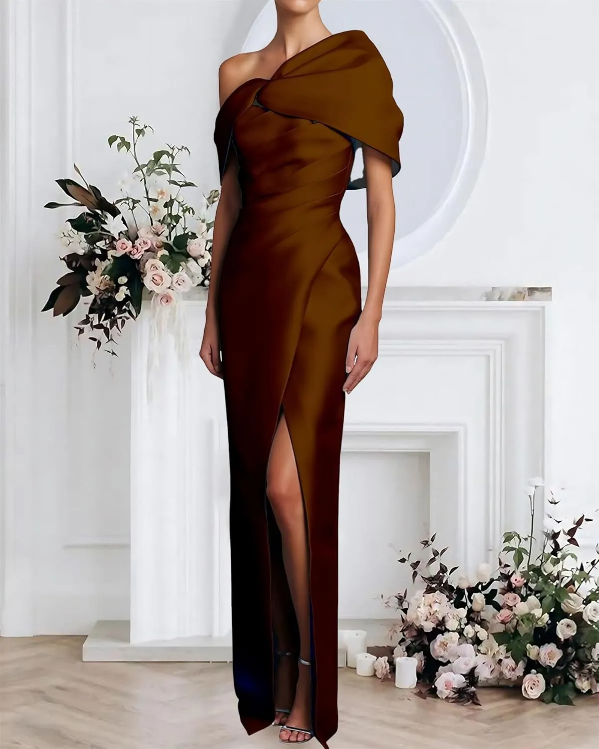 One Shoulder Satin Mother of The Bride Dresses for Women Mermaid Long Prom Dress Corset Formal Evening Ball Gown