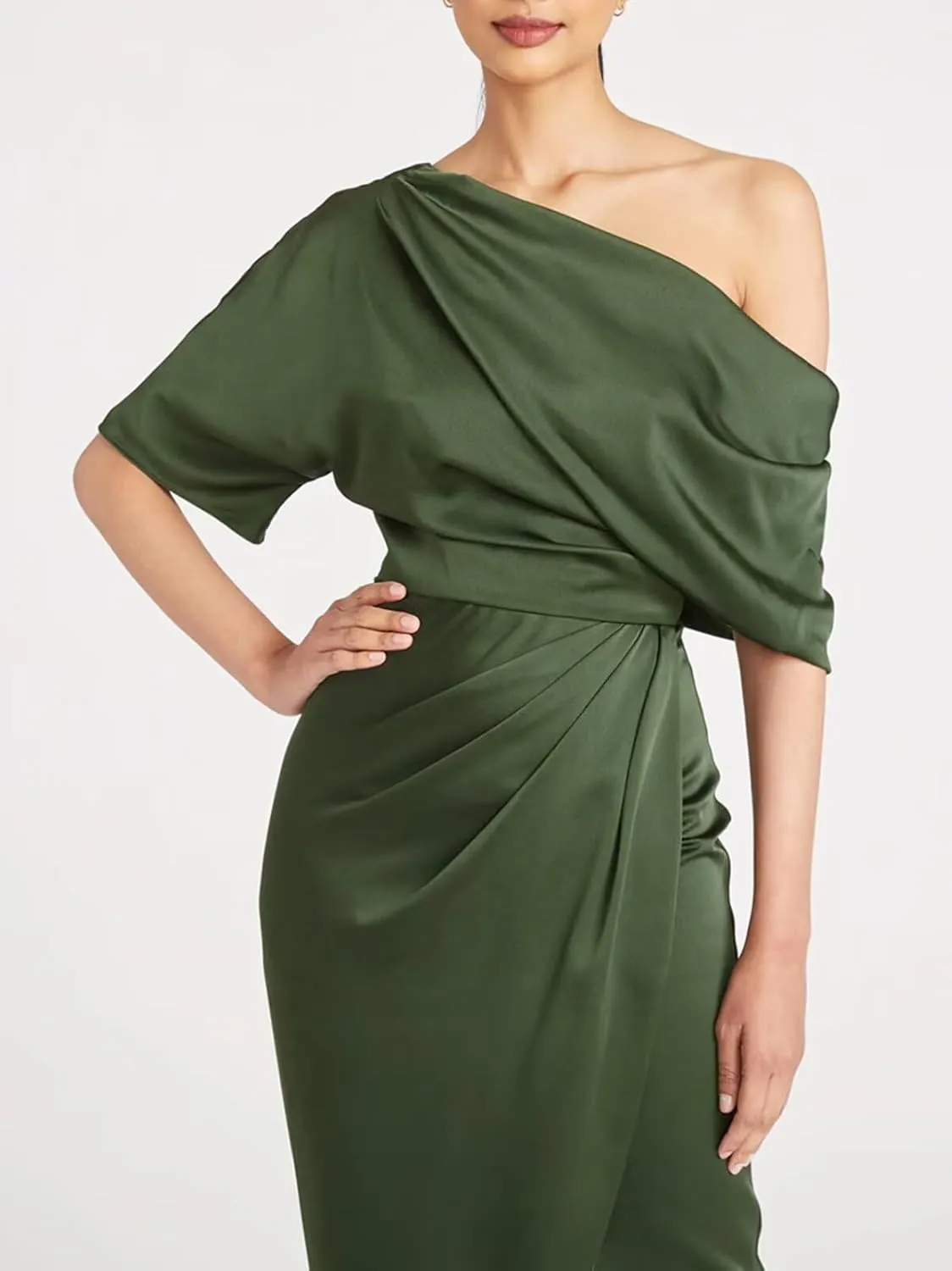 One Shoulder Satin Mother of The Bride Dresses Tea Length Formal Evening Party Gowns for Women