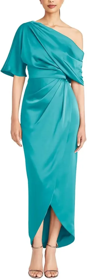 One Shoulder Satin Mother of The Bride Dresses Tea Length Formal Evening Party Gowns for Women