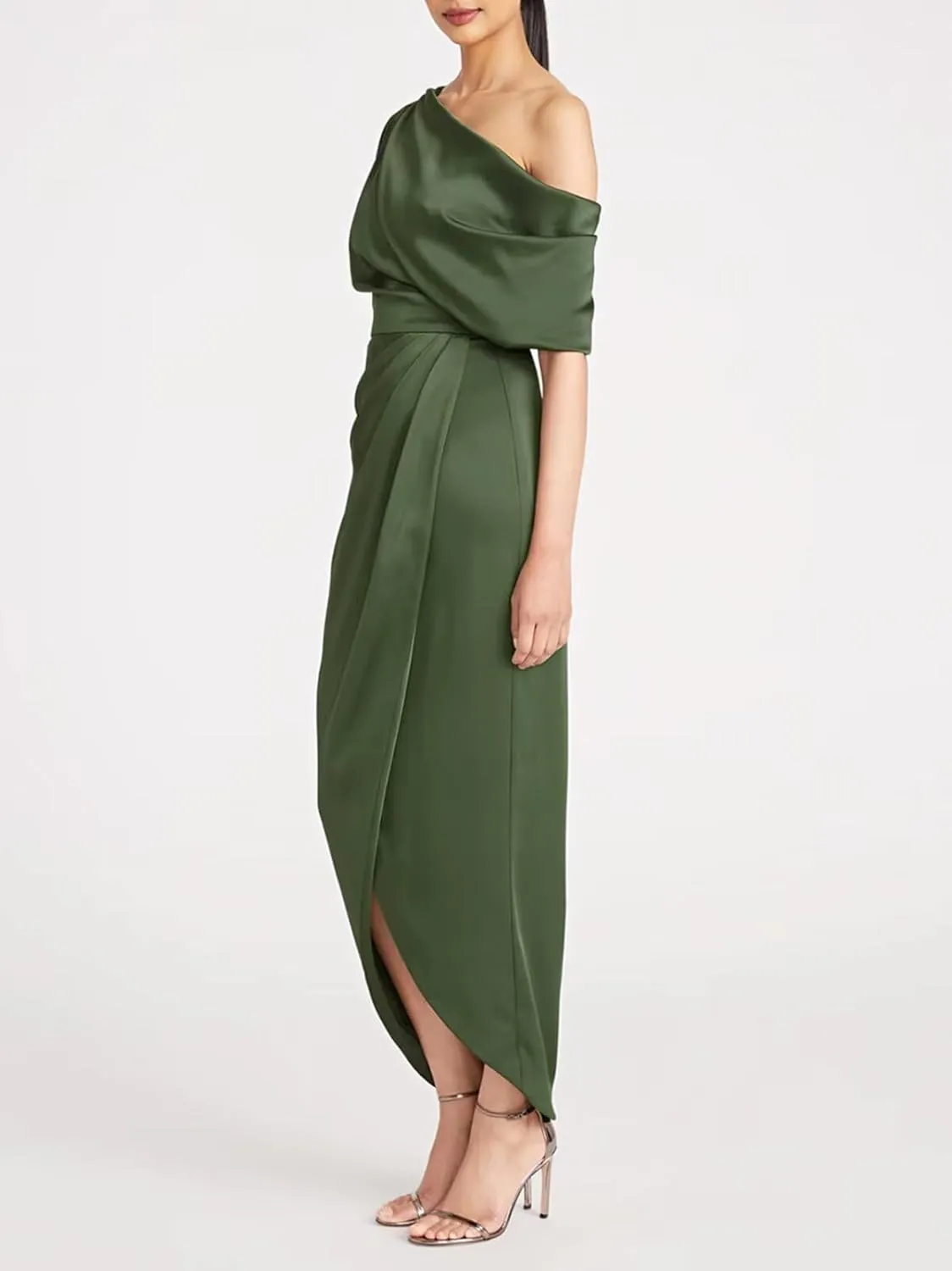 One Shoulder Satin Mother of The Bride Dresses Tea Length Formal Evening Party Gowns for Women