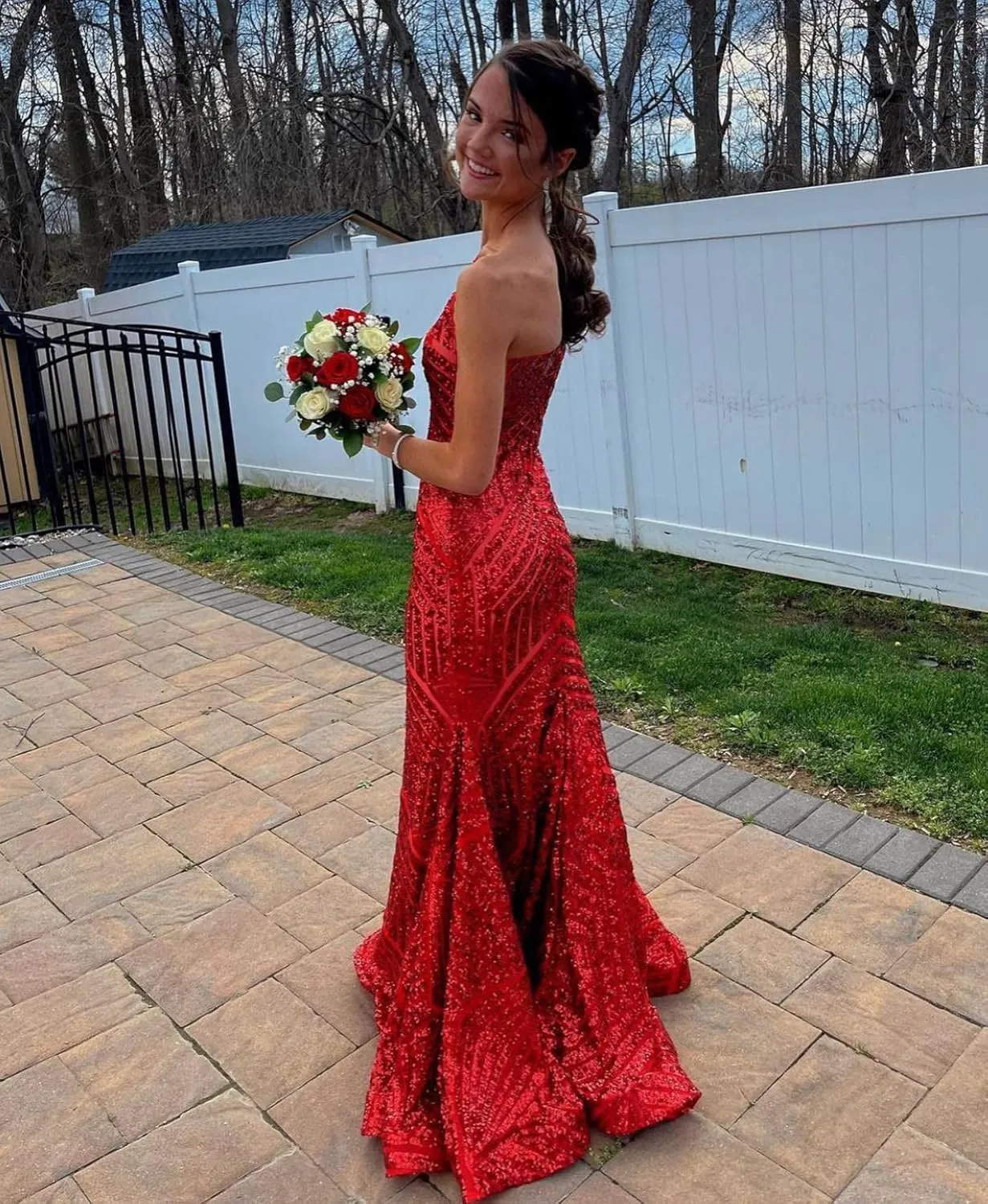 One Shoulder Sequin Mermaid Prom Dresses for Women Long Sparkly Formal Evening Gowns